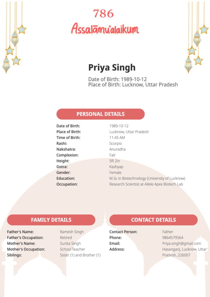 marriage biodata format for Muslims